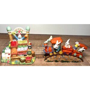 Easter Bunny Welcome Market & Train Figurines Hand-Painted Resin Decor Spring Co